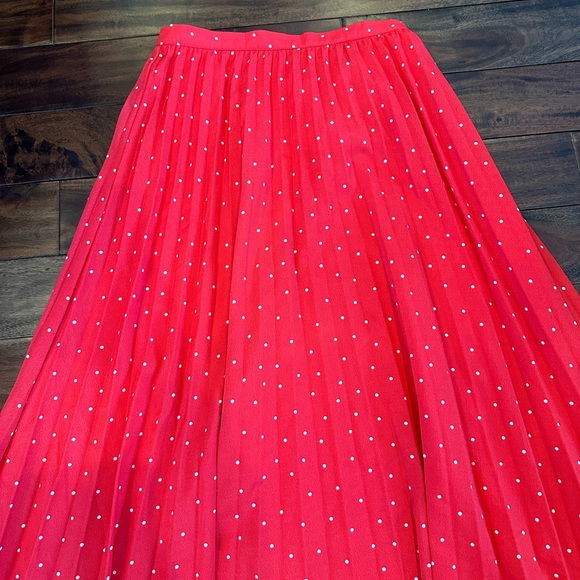 Ontwelfth Red Pleated Maxi Polka Dot Skirt A-Line size S side zipper - Picture 3 of 4